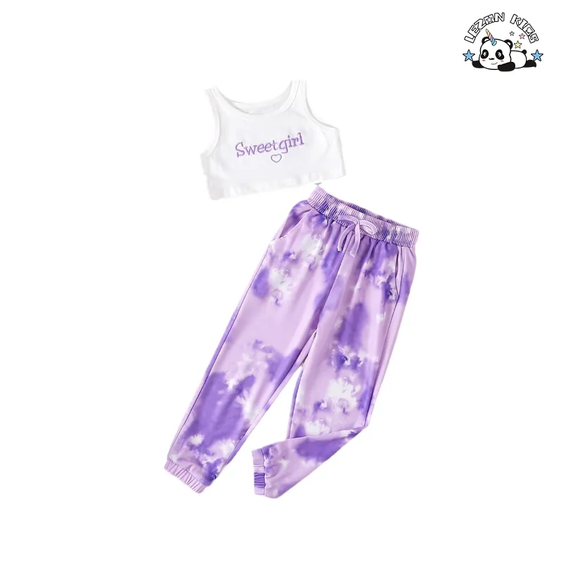 LEZONKIDS - 2024 New Fashion Baby Girls Sleeveless White Singlet Clothing Sets Customized Dyeing Girls Clothing Sets